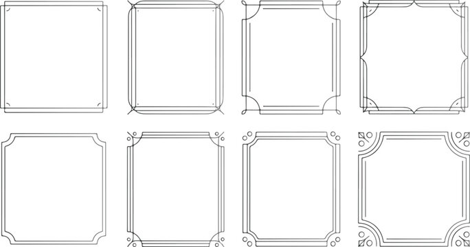 Set of eight decorative square frames and classic border designs vector design on transparent background.