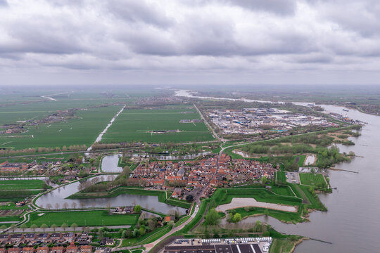 Nieuwpoort Star Fortress Aerial with River Lek and Port in Background, South Holland
