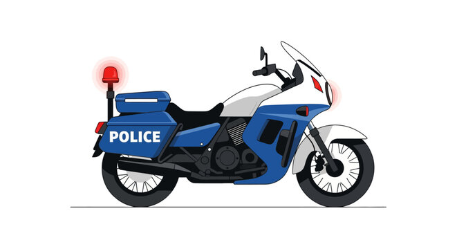 Police Motorcycle Illustration with Flashing Light