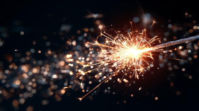 Sparkler igniting bright golden light against a beautiful bokeh background