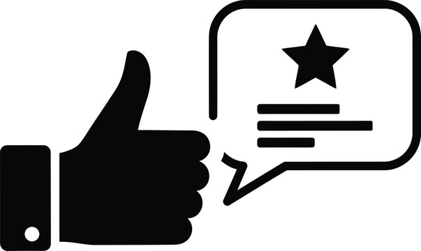 Thumbs up with speech bubble and star for customer feedback and review
