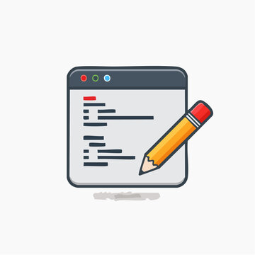 Coding editor window with a pencil editing program code on a clean interface