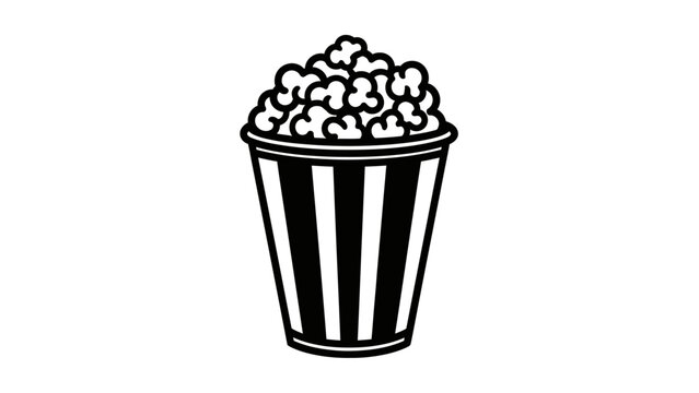 Black and white popcorn bucket illustration.