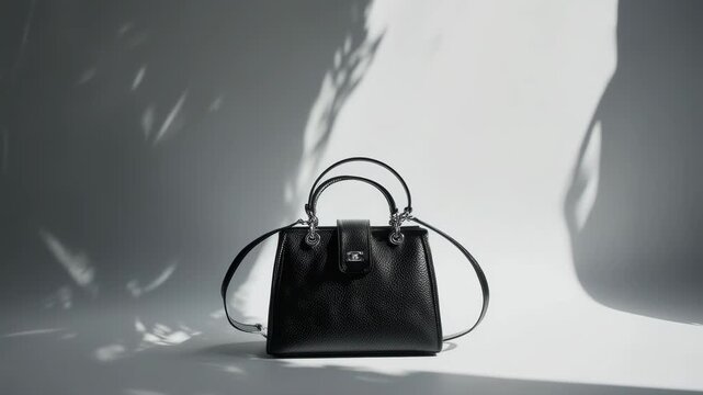 black leather handbag with handle isolated on white background