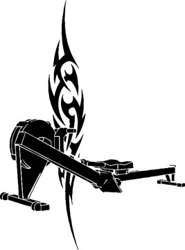 Indoor Rowing Machine Silhouette against Abstract Tribal Pattern