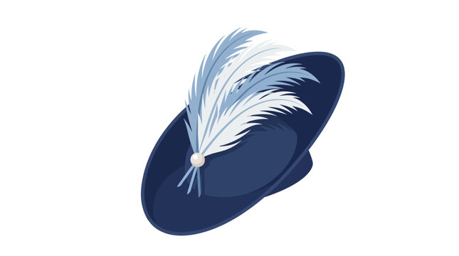 Classic Blue Cavalier Hat with White Feather Accent and Pearl Detail