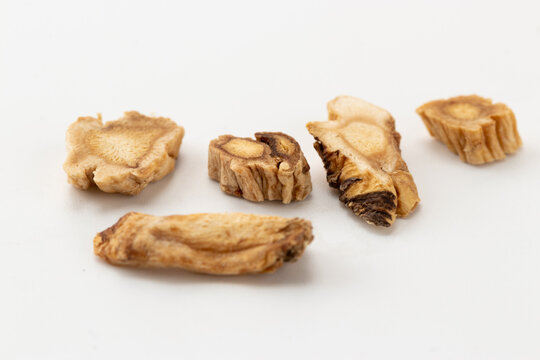 Chinese Anhui Produced Chinese Medicinal Material Platycodon Root White Background