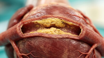 Obraz premium Close up of arterial plaque buildup in human heart surgical specimen