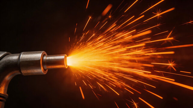 Metal cutting torch with sparks highlighting industrial scale and construction progress