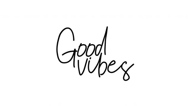 Good Vibes calligraphy handwriting text reveal animation on white background, 4K UHD, minimal elegant style for positive social media content.