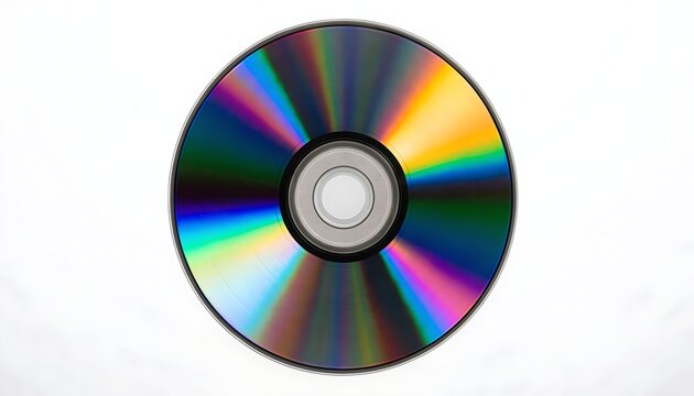 Colorful blank cd disc with rainbow reflective surface on white background