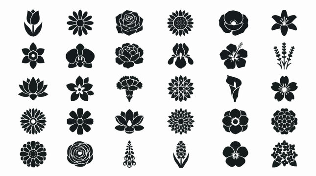 Collection of various black floral icons