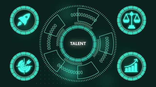 Digital talent management hud interface with business growth and strategy