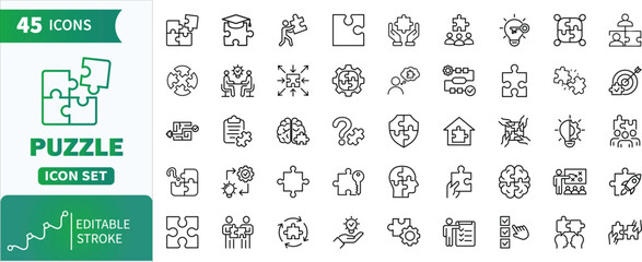 Puzzle game icons set.Editable line icons. Vector illustration. © Dopix