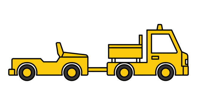 Yellow tow truck pulling a small open-top vehicle in a simple illustration.