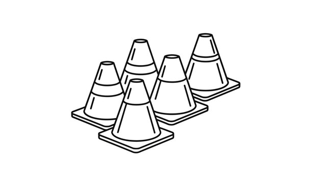 Group of Traffic Cones Line Drawing
