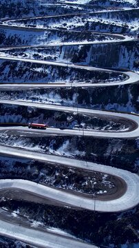Los Caracoles Road At Andes Mountains Santiago Chile. Breathtaking Aerial View Of Busy Traffic In A Freeway Road. Outdoor Travel Andes Glacier. Sky Andes Aerial View Floresta.
