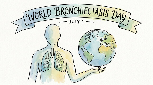 World Bronchiectasis Day Watercolor Line Art Illustration with Lungs Design