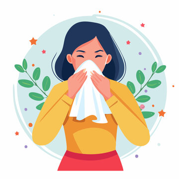 Woman sneezing into a tissue, representing allergies or illness