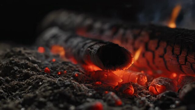 Glowing embers in a fire pit.