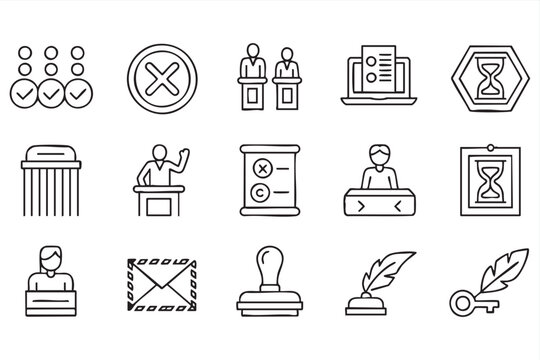 Modern Government Symbol Set With Online Poll Document Checklist And Approval Graphics