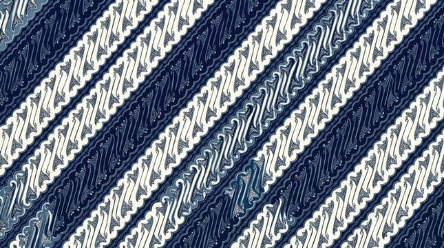 Traditional Indonesian Blue and White Parang Batik Pattern
