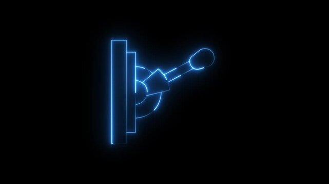 Blue neon lever switch animation flipping on a black background, industrial power, electricity control, energy activation, or mechanical toggle