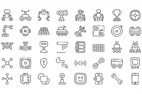 Minimalist AI Robotics Icons Set For Automation Web UI Design