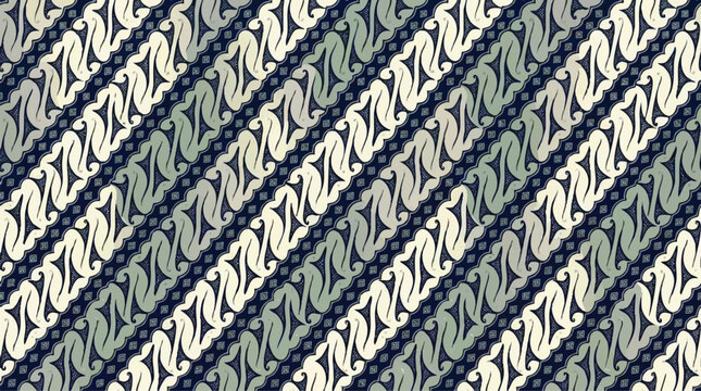 Traditional Batik Parang Pattern with Diagonal Blue and Grey Tones