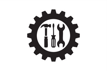 Obraz premium Black and White Tool Logo for Contractor, Handyman and Maintenance Business