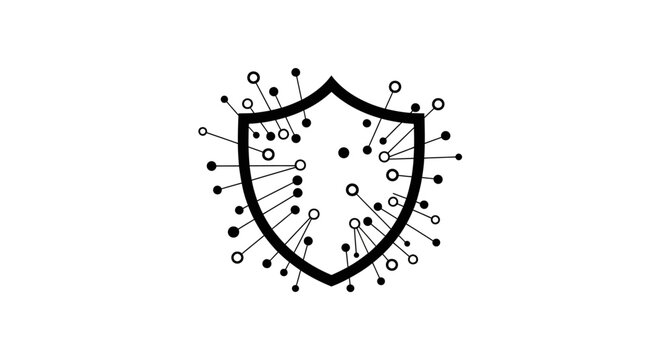 Shield Icon with Virus Particles.
