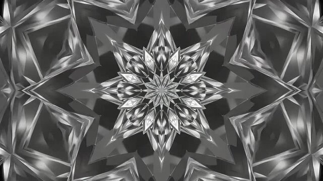 Intricate geometric pattern with reflective metallic facets and sharp crystalline edges