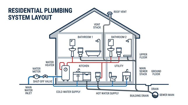 vector map of pipe layout in house dsign