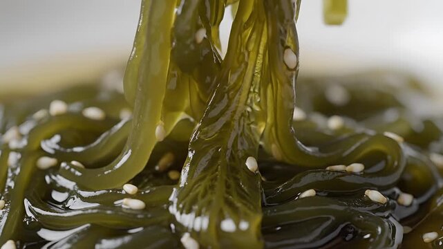 Closeup of Delicious Seaweed Salad with Sesame Seeds.
