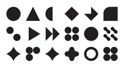 Contemporary geometric abstractions showcasing play buttons and organic rounded vector shapes. © VANU