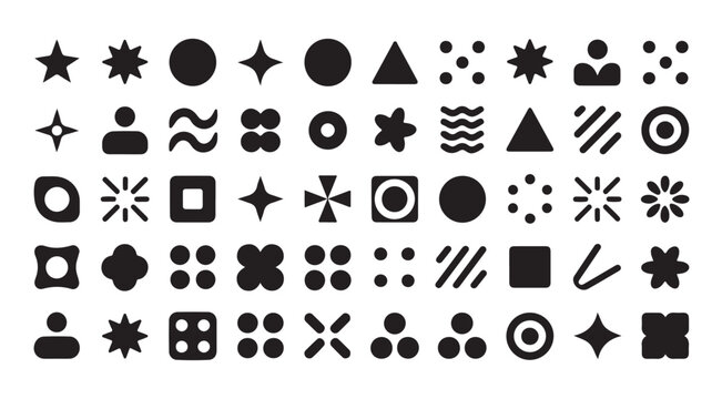 Extensive library of miscellaneous vector graphic icons and abstract design elements set.