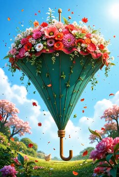 Flowers and scenery in umbrella
