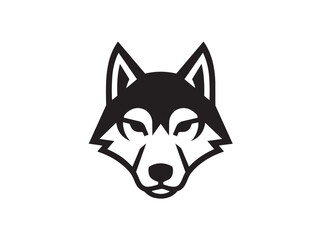 Minimalist wolf head logo vector, stylized husky or malamute dog face icon, black and white geometric animal mascot for sports branding and identity © Abdul