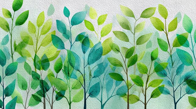 Stylized watercolor illustration of green leaves and branches on textured paper, evoking a fresh, natural, and serene atmosphere.