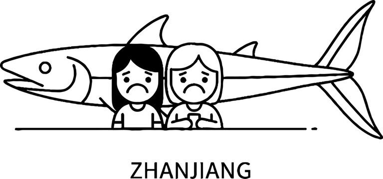Sad Women and Large Fish Graphic Illustration
