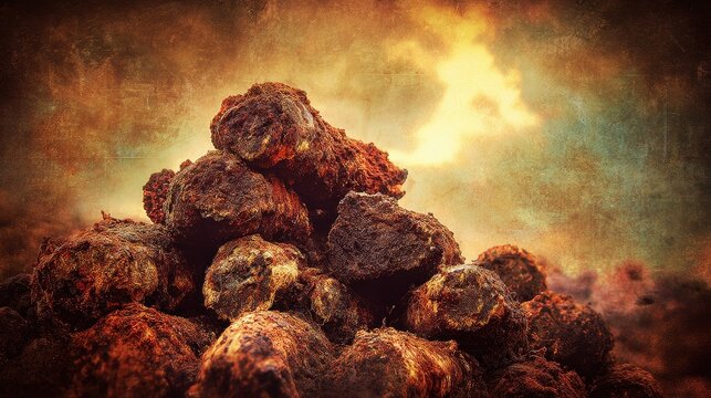 Stacked Pile of Dried Animal Dung Collected as Fuel