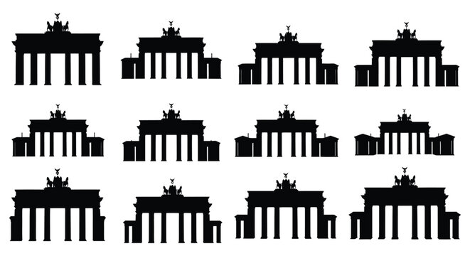Brandenburg Gate silhouettes black on white background