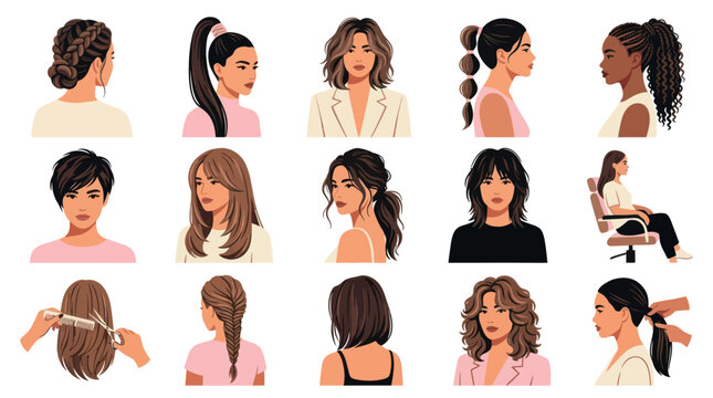 Diverse Women Hairstyles Fashion Illustration Vector Art Beauty Salon