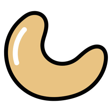 Cute Cashew Nut Icon Vector Illustration, Flat Healthy Snack Clipart for Organic Food Branding, App UI, Packaging, Logo and Sticker Design
