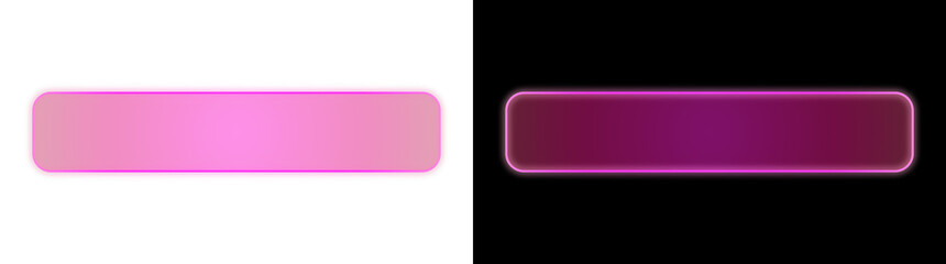 Fototapeta premium Glowing Neon Pink Long Horizontal Bar Frame Border Element on Transparent and Black Background Sci-Fi UI Decoration