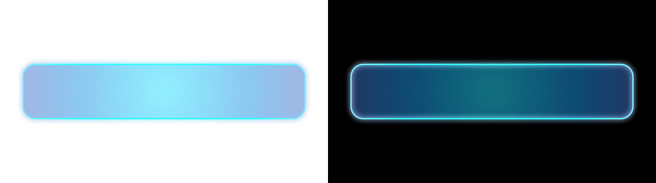 Glowing Neon Cyan Long Horizontal Bar Frame Border Element on Transparent and Black Background Sci-Fi UI Decoration