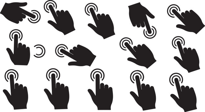 Hand Clicking Mouse Cursor Icons in Black Silhouette