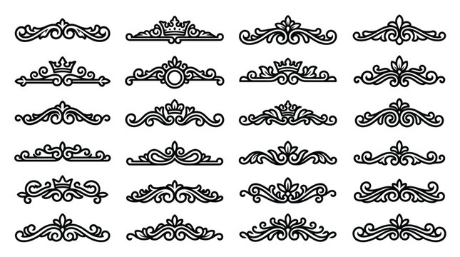 Set of vintage calligraphic vignettes and dividers, ornate decorative elements for wedding invitations, certificates and menus