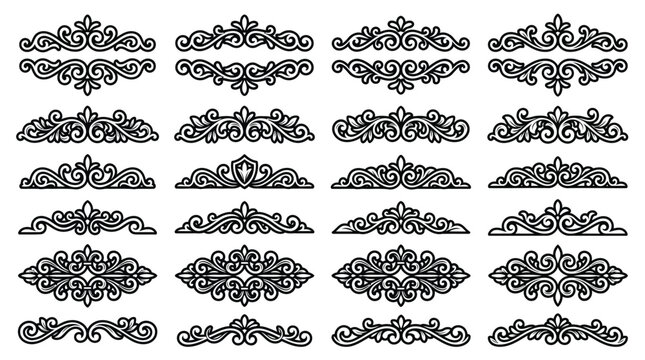 Set of vintage calligraphic dividers, ornate flourishes, decorative borders and page ornaments