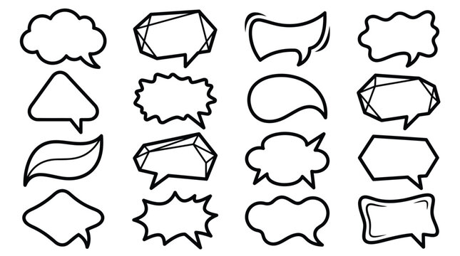 Set of hand drawn speech bubbles, comic style talk clouds, blank thought balloons